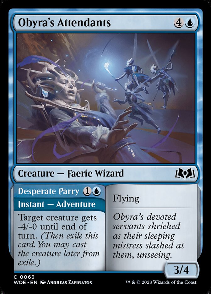 Obyra's Attendants // Desperate Parry – Common Magic: The Gathering card from Wilds of Eldraine (#63)