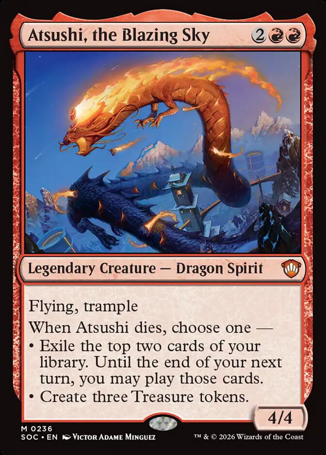Atsushi, the Blazing Sky – Mythic Magic: The Gathering card from Secrets of Strixhaven Commander (#236)