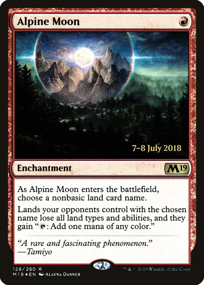 Alpine Moon – Rare Magic: The Gathering card from Core Set 2019 Promos (#128s)