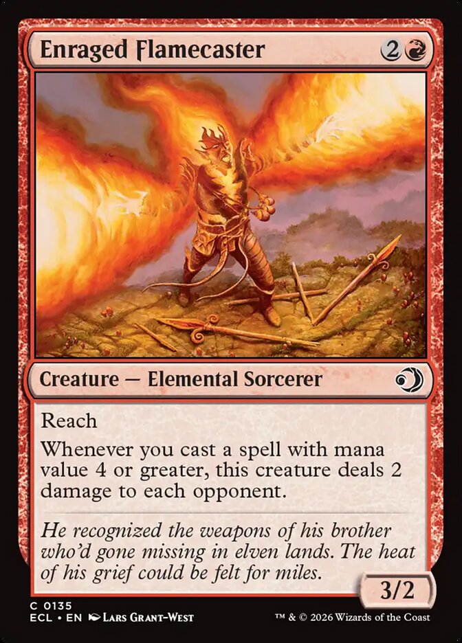 Enraged Flamecaster – Common Magic: The Gathering card from Lorwyn Eclipsed (#135)