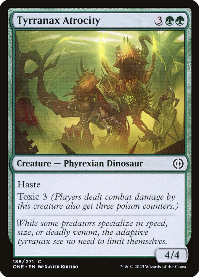 Tyrranax Atrocity – Common Magic: The Gathering card from Phyrexia: All Will Be One (#188)
