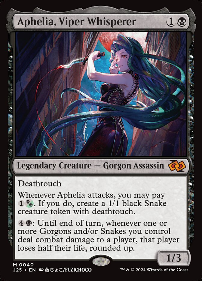 Aphelia, Viper Whisperer – Mythic Magic: The Gathering card from Foundations Jumpstart (#40)