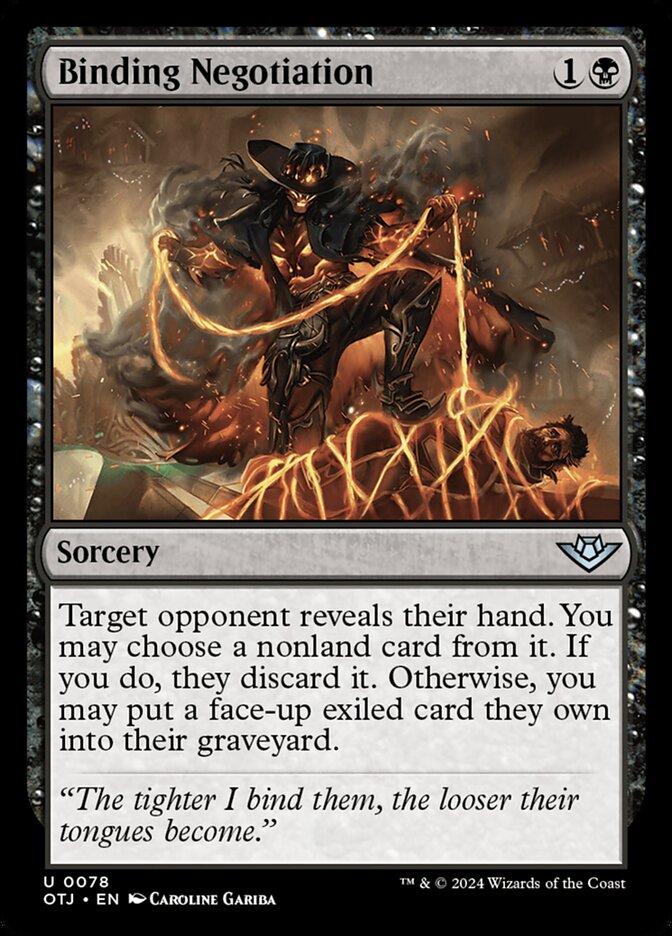 Binding Negotiation – Uncommon Magic: The Gathering card from Outlaws of Thunder Junction (#78)