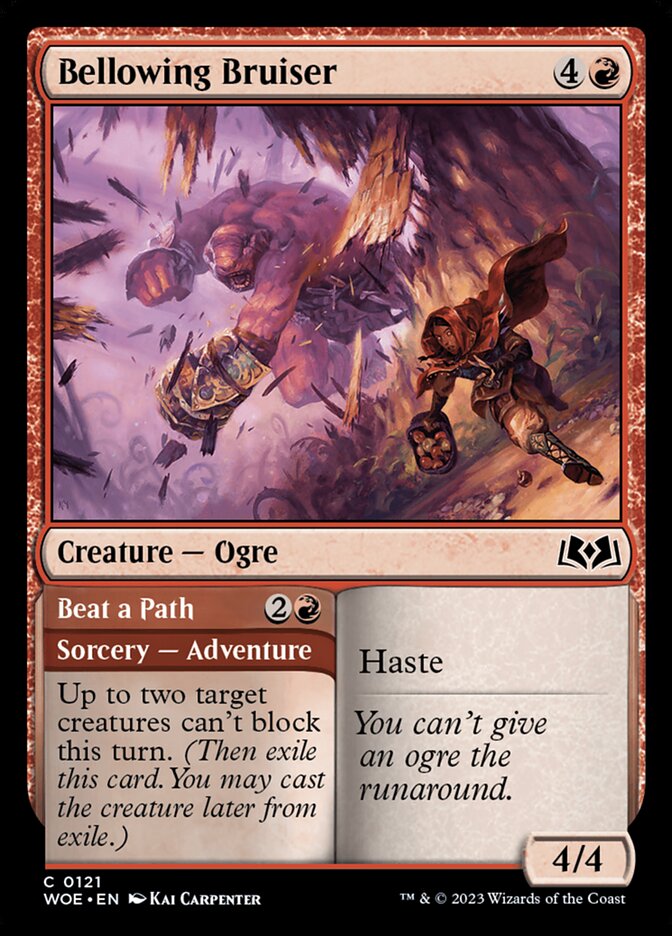 Bellowing Bruiser // Beat a Path – Common Magic: The Gathering card from Wilds of Eldraine (#121)