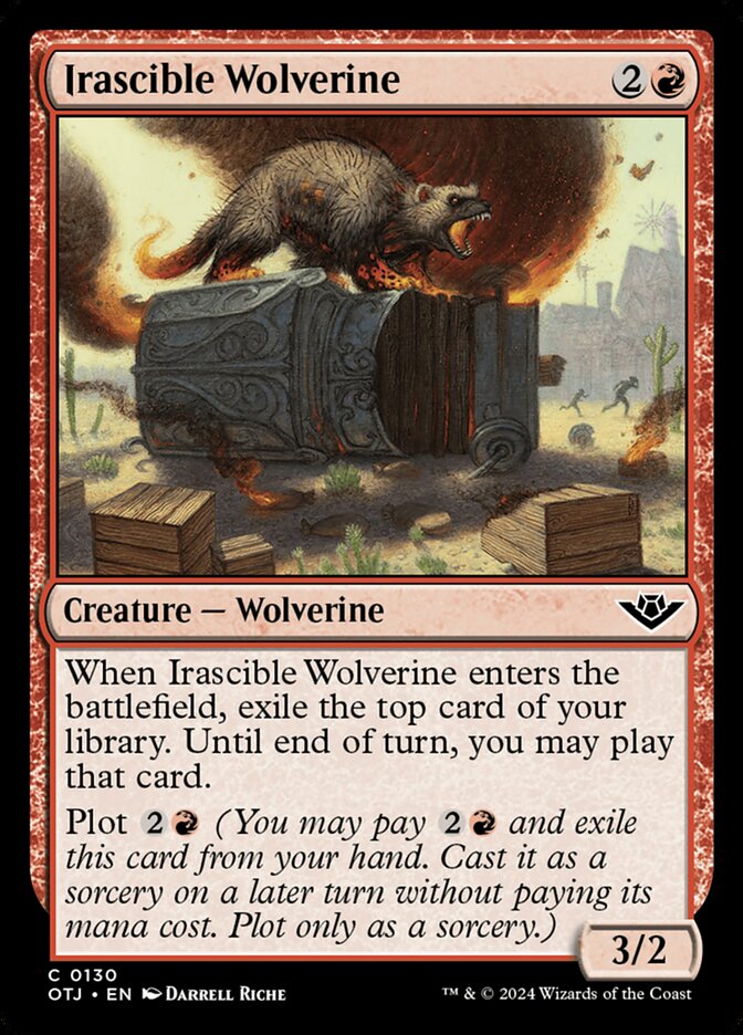 Irascible Wolverine – Common Magic: The Gathering card from Outlaws of Thunder Junction (#130)