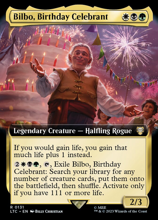 Bilbo, Birthday Celebrant – Rare Magic: The Gathering card from Tales of Middle-earth Commander (#131)