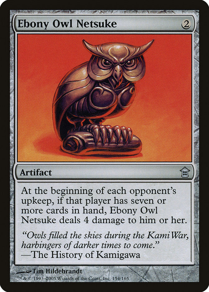 Ebony Owl Netsuke – Uncommon Magic: The Gathering card from Saviors of Kamigawa (#154)