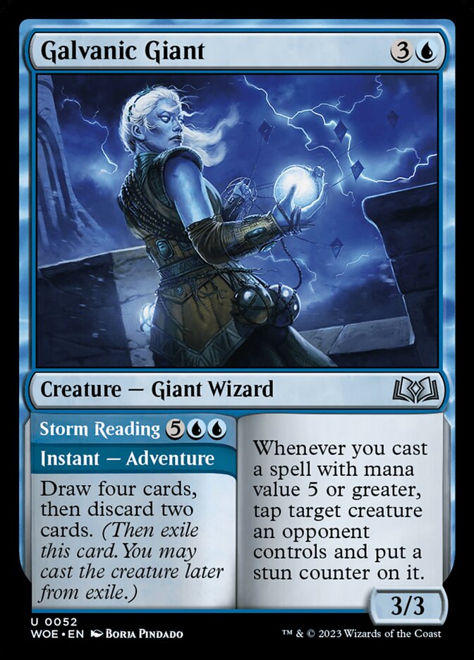 Galvanic Giant // Storm Reading – Uncommon Magic: The Gathering card from Wilds of Eldraine (#52)