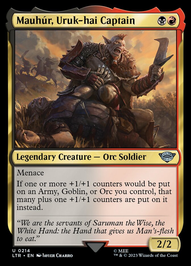 Mauhúr, Uruk-hai Captain – Uncommon Magic: The Gathering card from The Lord of the Rings: Tales of Middle-earth (#214)
