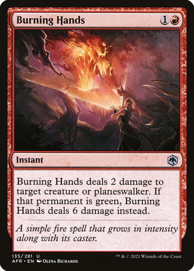 Burning Hands – Uncommon Magic: The Gathering card from Adventures in the Forgotten Realms (#135)