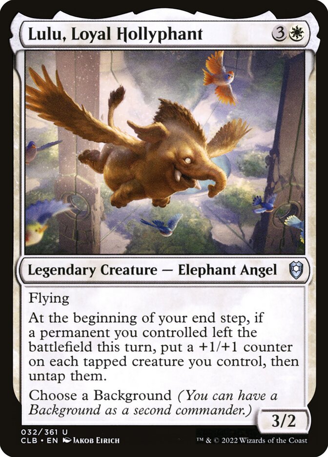 Lulu, Loyal Hollyphant – Uncommon Magic: The Gathering card from Commander Legends: Battle for Baldur's Gate (#32)