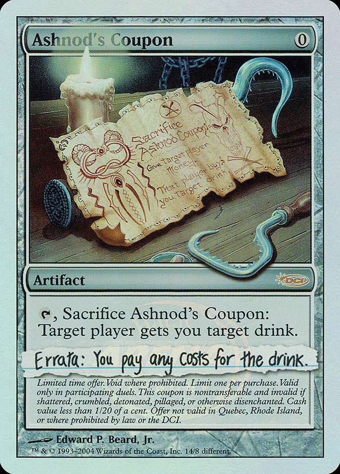 Ashnod's Coupon – Rare Magic: The Gathering card from Arena League 2004 (#14)