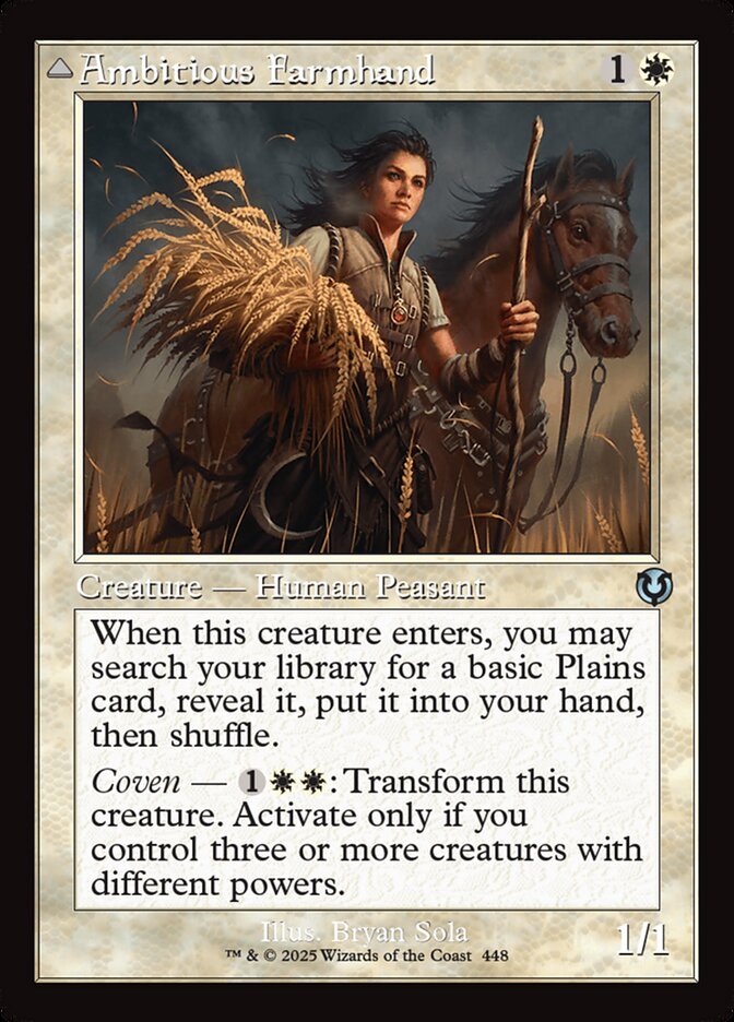 Ambitious Farmhand // Seasoned Cathar – Uncommon Magic: The Gathering card from Innistrad Remastered (#448)