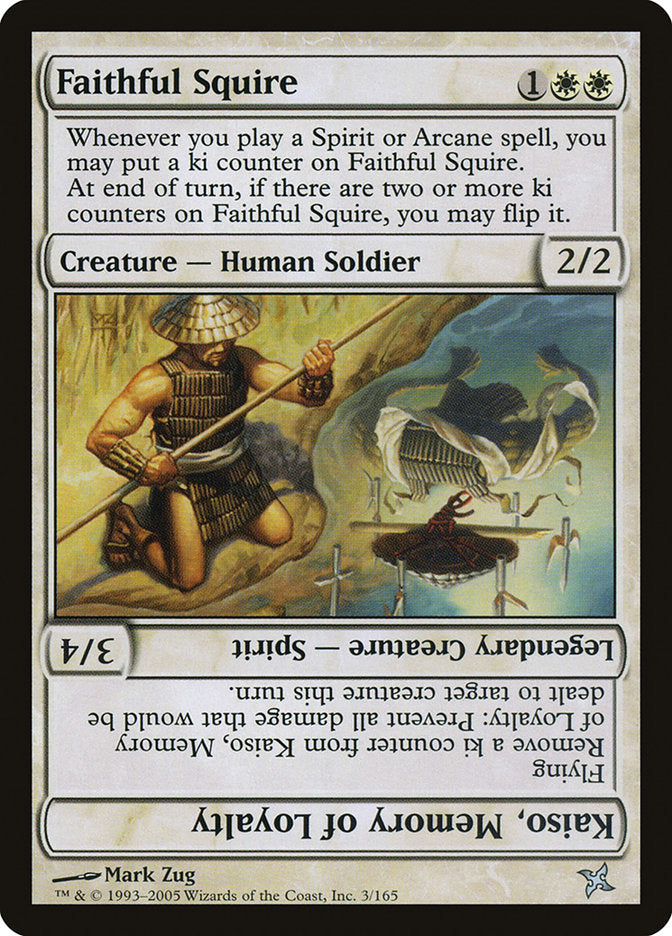 Faithful Squire // Kaiso, Memory of Loyalty – Uncommon Magic: The Gathering card from Betrayers of Kamigawa (#3)