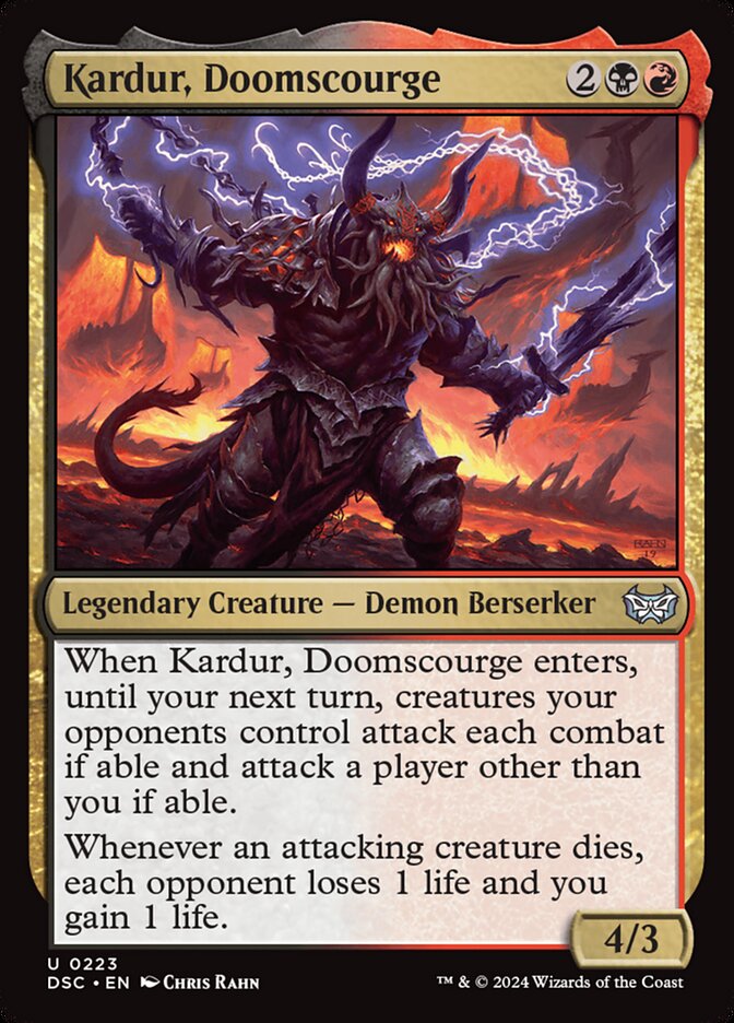 Kardur, Doomscourge – Uncommon Magic: The Gathering card from Duskmourn: House of Horror Commander (#223)