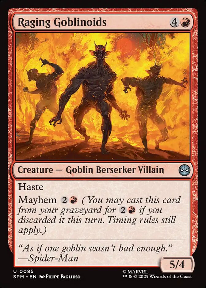 Raging Goblinoids – Uncommon Magic: The Gathering card from Marvel's Spider-Man (#85)