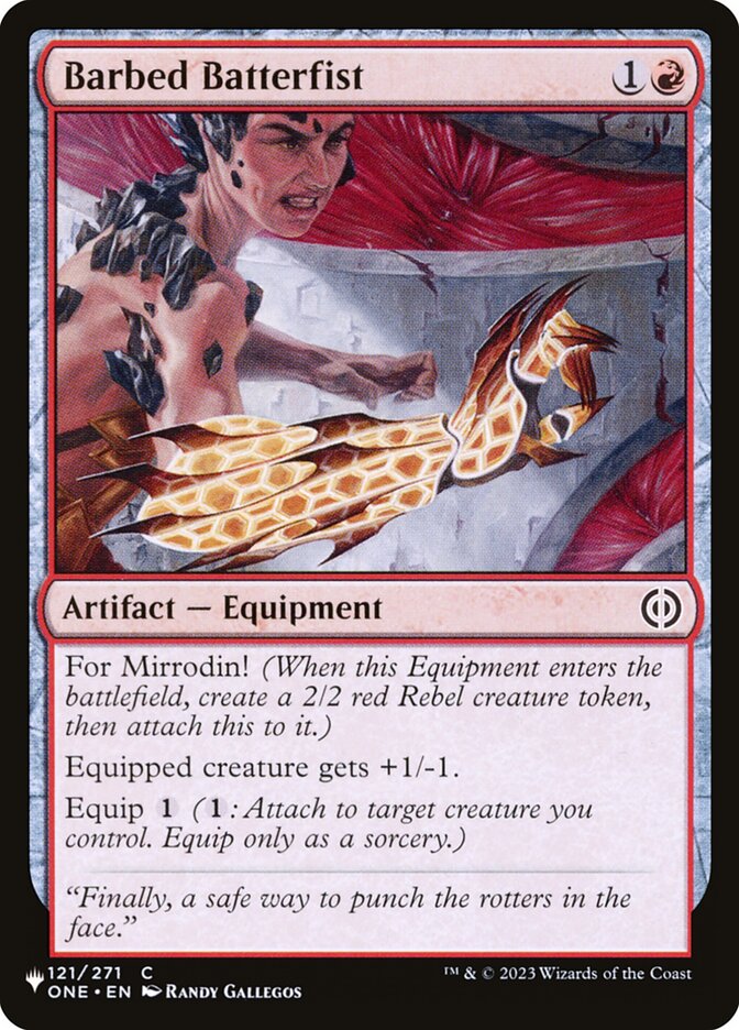 Barbed Batterfist – Common Magic: The Gathering card from The List (#ONE-121)