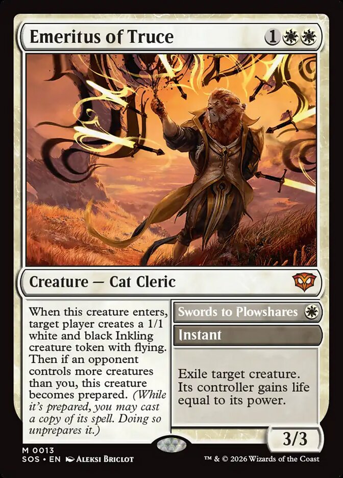 Emeritus of Truce // Swords to Plowshares – Mythic Magic: The Gathering card from Secrets of Strixhaven (#13)