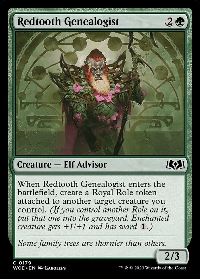 Redtooth Genealogist – Common Magic: The Gathering card from Wilds of Eldraine (#179)