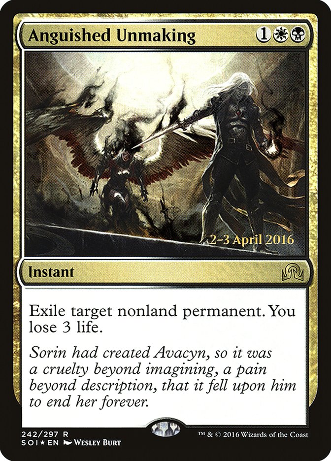 Anguished Unmaking – Rare Magic: The Gathering card from Shadows over Innistrad Promos (#242s)
