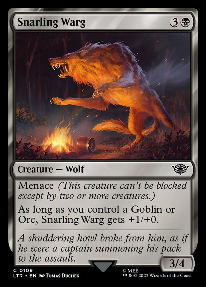 Snarling Warg – Common Magic: The Gathering card from The Lord of the Rings: Tales of Middle-earth (#109)
