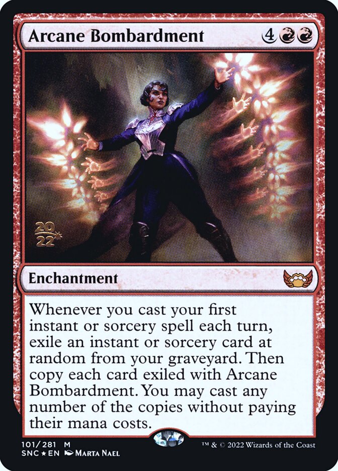 Arcane Bombardment – Mythic Magic: The Gathering card from Streets of New Capenna Promos (#101s)