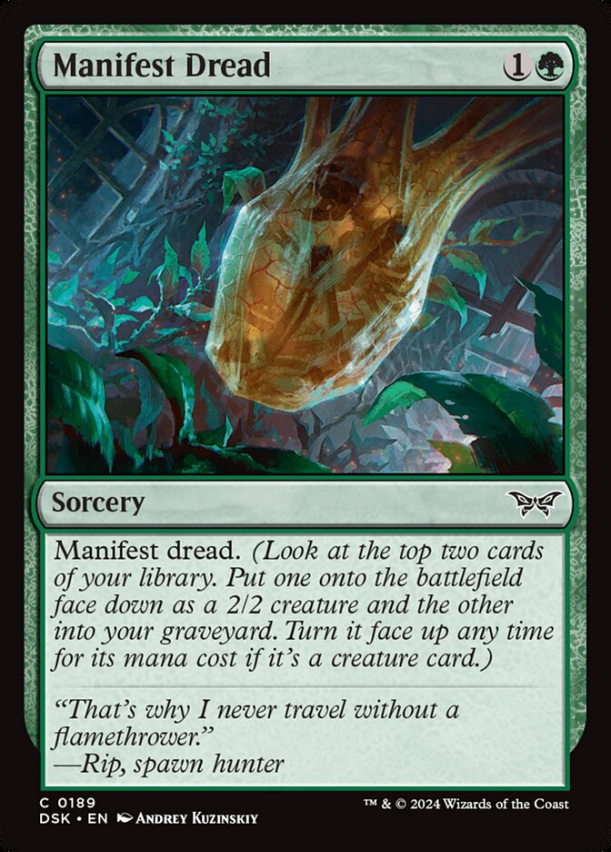 Manifest Dread – Common Magic: The Gathering card from Duskmourn: House of Horror (#189)