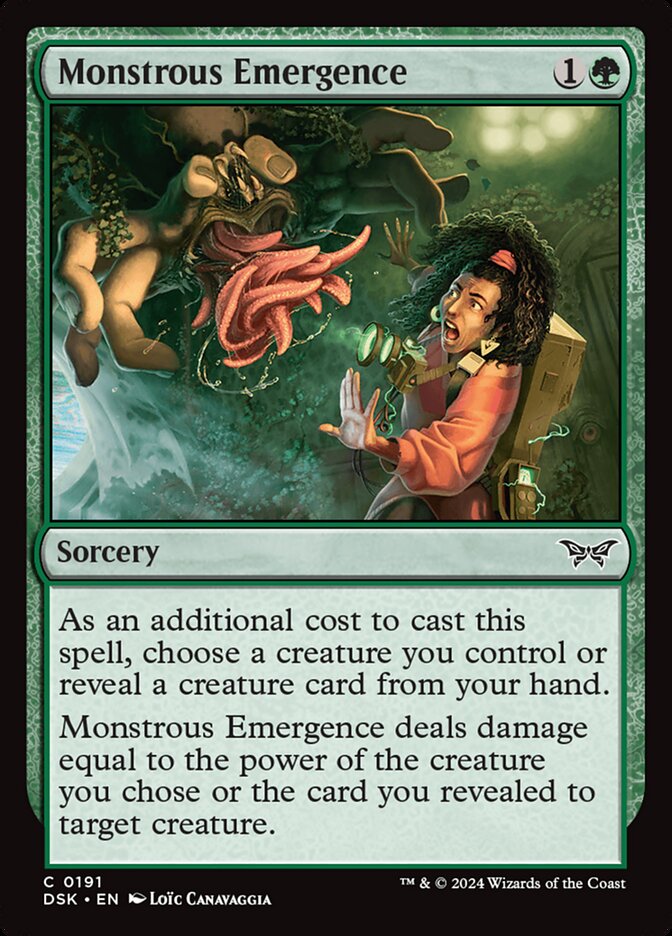 Monstrous Emergence – Common Magic: The Gathering card from Duskmourn: House of Horror (#191)