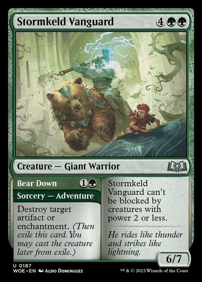 Stormkeld Vanguard // Bear Down – Uncommon Magic: The Gathering card from Wilds of Eldraine (#187)