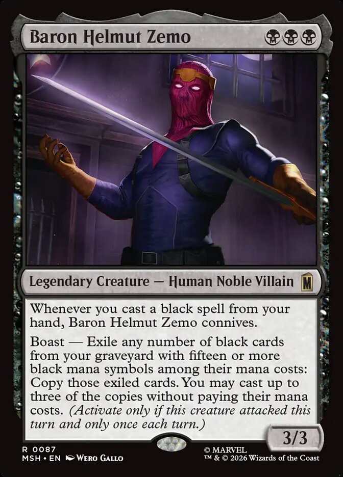 Baron Helmut Zemo – Rare Magic: The Gathering card from Marvel Super Heroes (#87)
