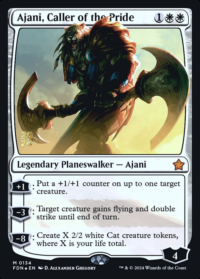 Ajani, Caller of the Pride – Mythic Magic: The Gathering card from Foundations Promos (#134s)