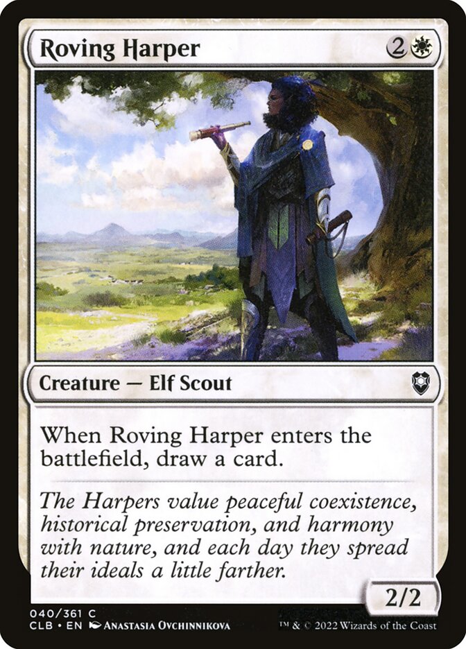 Roving Harper – Common Magic: The Gathering card from Commander Legends: Battle for Baldur's Gate (#40)