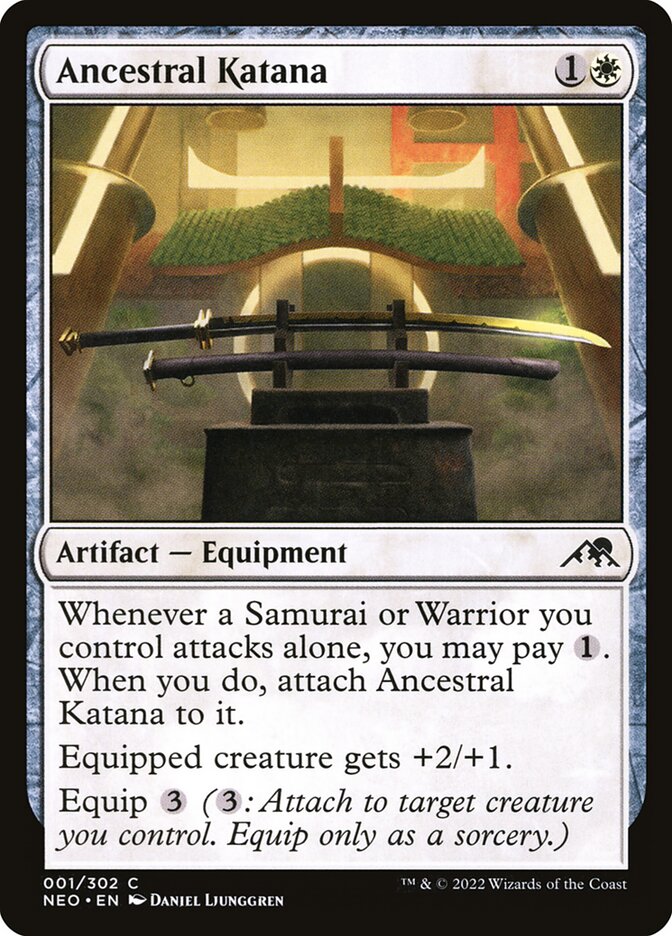 Ancestral Katana – Common Magic: The Gathering card from Kamigawa: Neon Dynasty (#1)