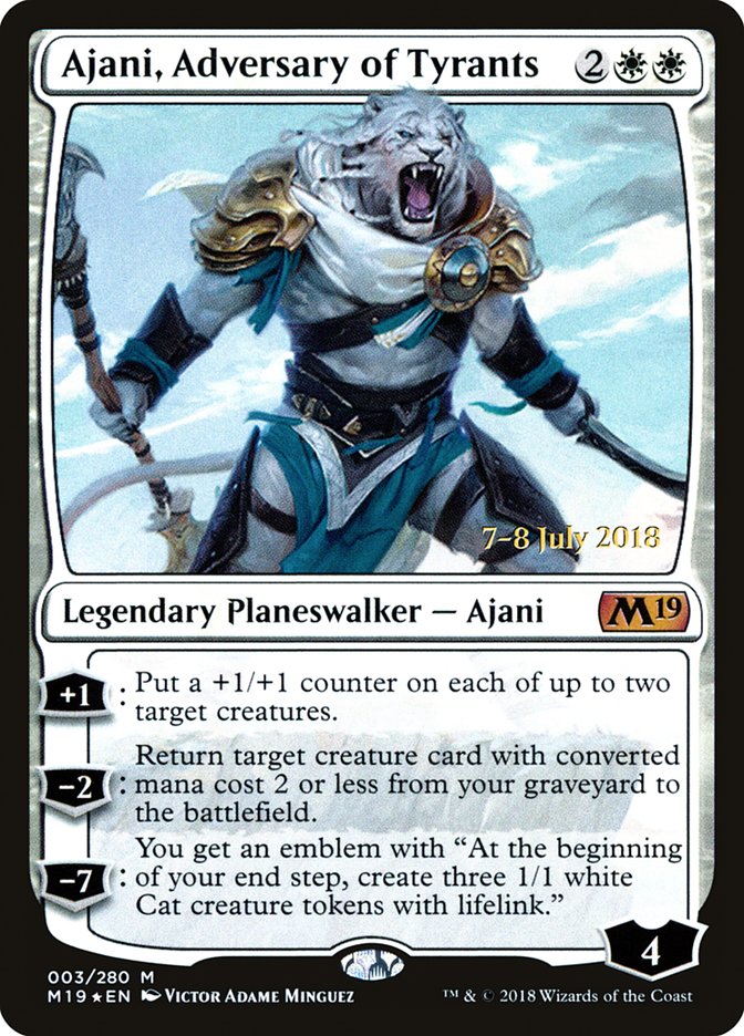 Ajani, Adversary of Tyrants – Mythic Magic: The Gathering card from Core Set 2019 Promos (#3s)