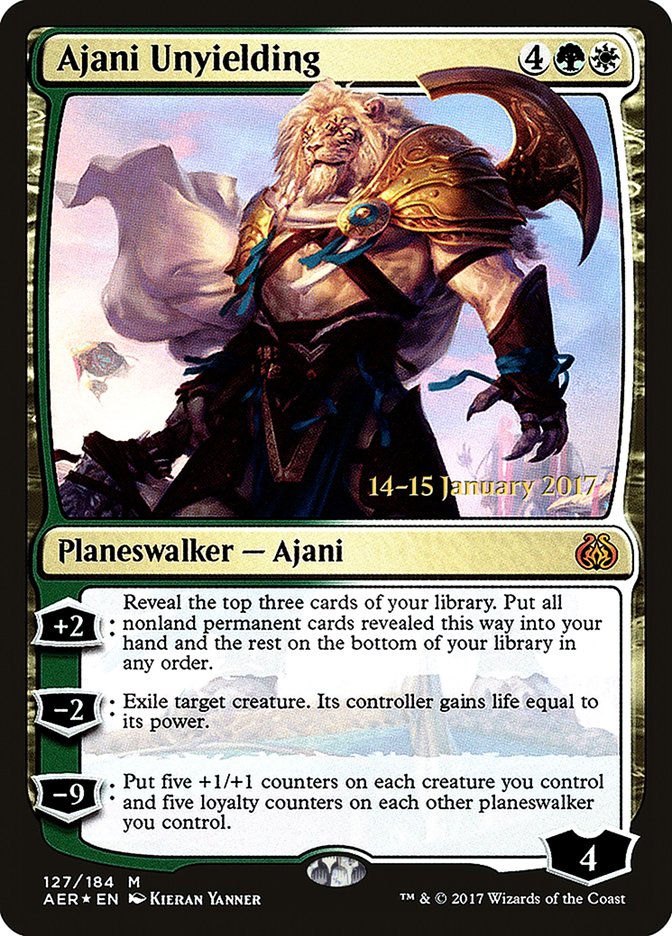 Ajani Unyielding – Mythic Magic: The Gathering card from Aether Revolt Promos (#127s)