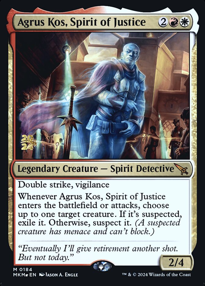 Agrus Kos, Spirit of Justice – Mythic Magic: The Gathering card from Murders at Karlov Manor Promos (#184s)