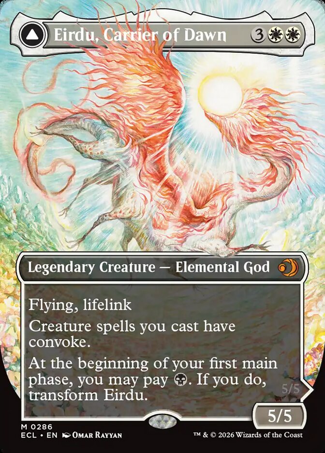 Eirdu, Carrier of Dawn // Isilu, Carrier of Twilight – Mythic Magic: The Gathering card from Lorwyn Eclipsed (#286)