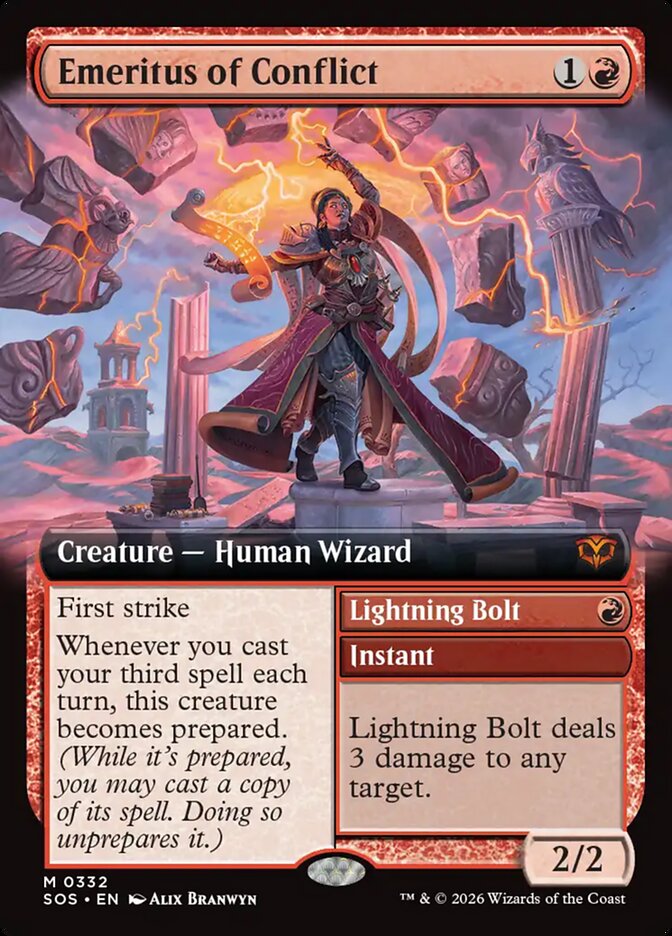 Emeritus of Conflict // Lightning Bolt – Mythic Magic: The Gathering card from Secrets of Strixhaven (#332)
