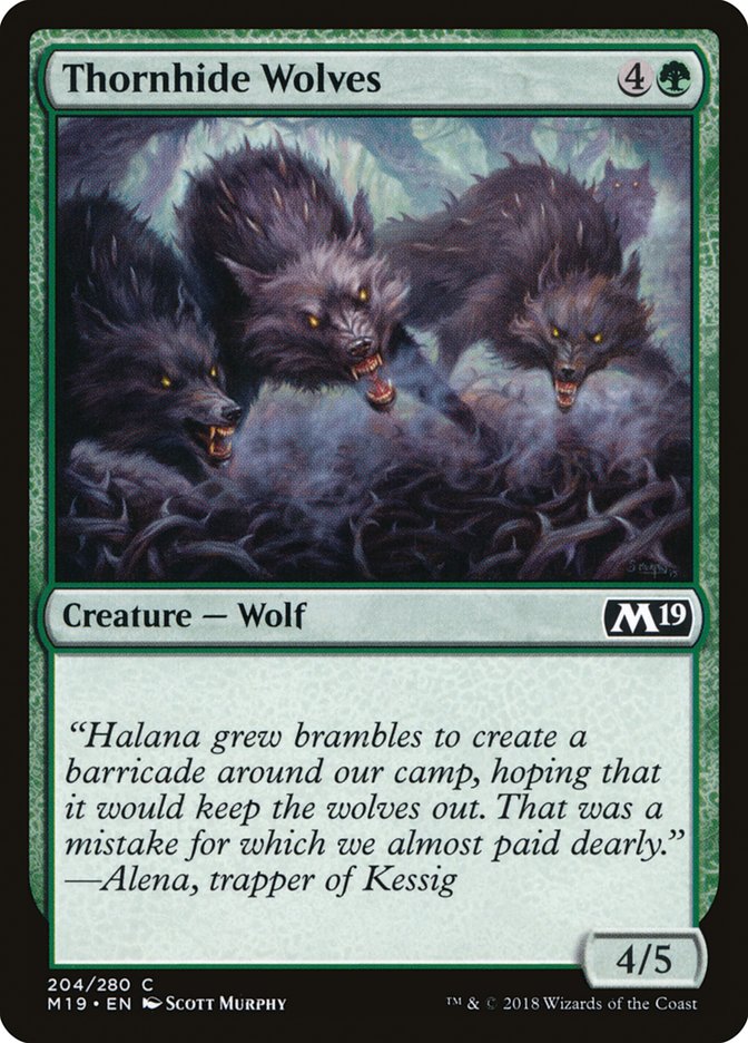 Thornhide Wolves – Common Magic: The Gathering card from Core Set 2019 (#204)