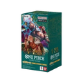 One Piece card game packaging with character illustration on a green background