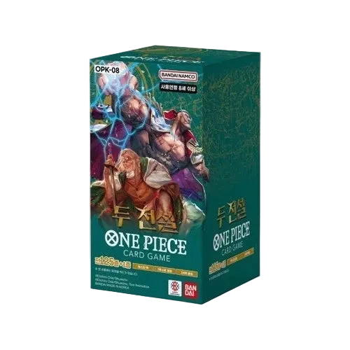 One Piece card game packaging with character illustration on a green background